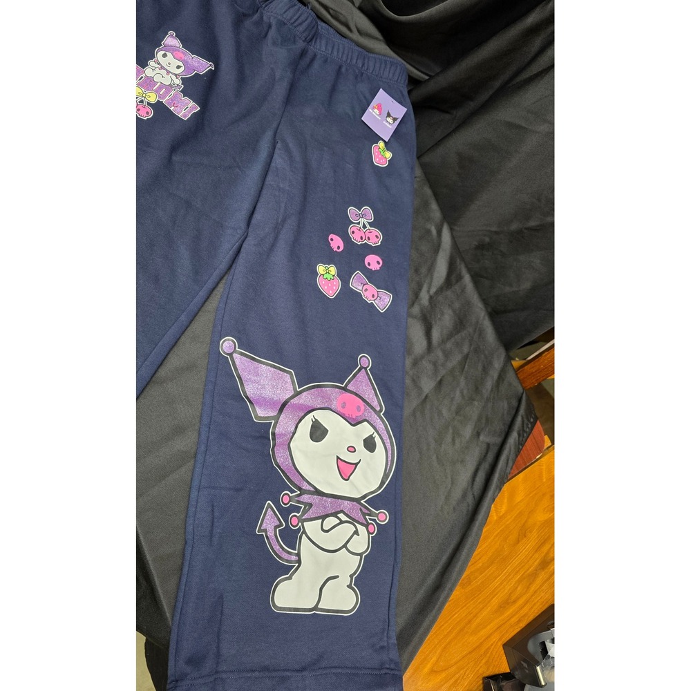 Sanrio Kuromi My Melody Navy Blue Glitter Graphic Sweatpants XXL New